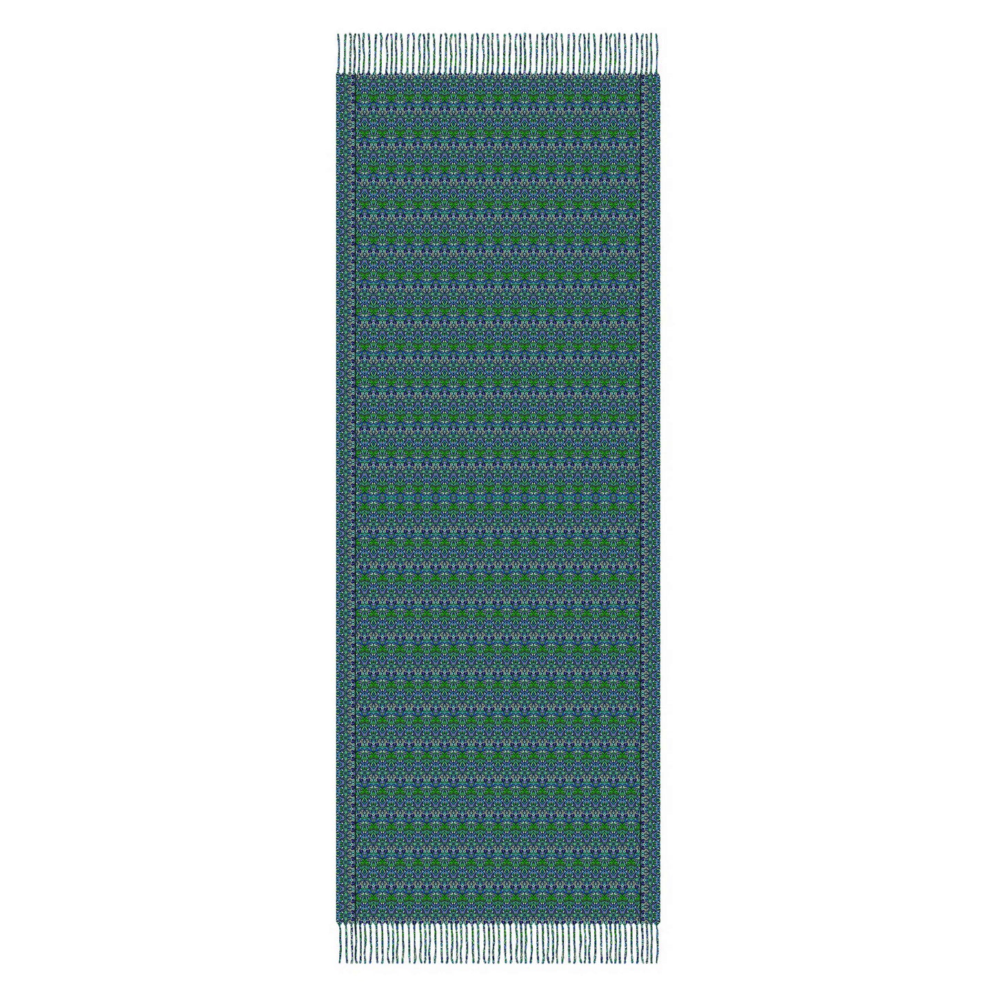 Turquoise - Green - Blue Abstract Doodle Scarf with Tassels