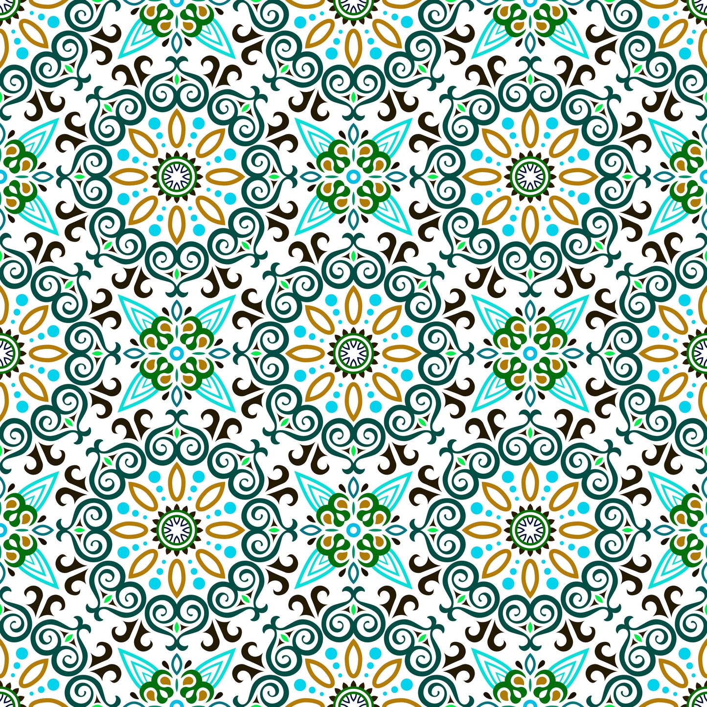 Turquoise - Yellow - Green Mandala Fabric - 138i
