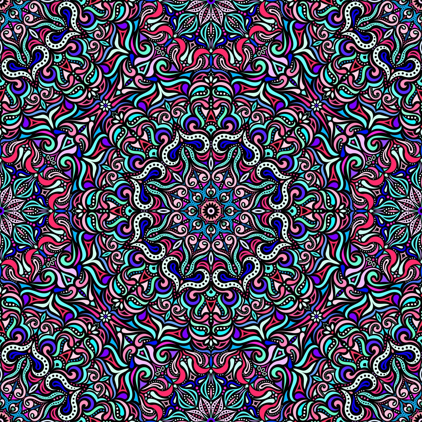 Turquoise - Pink - Purple Mandala Fabric 2006.3