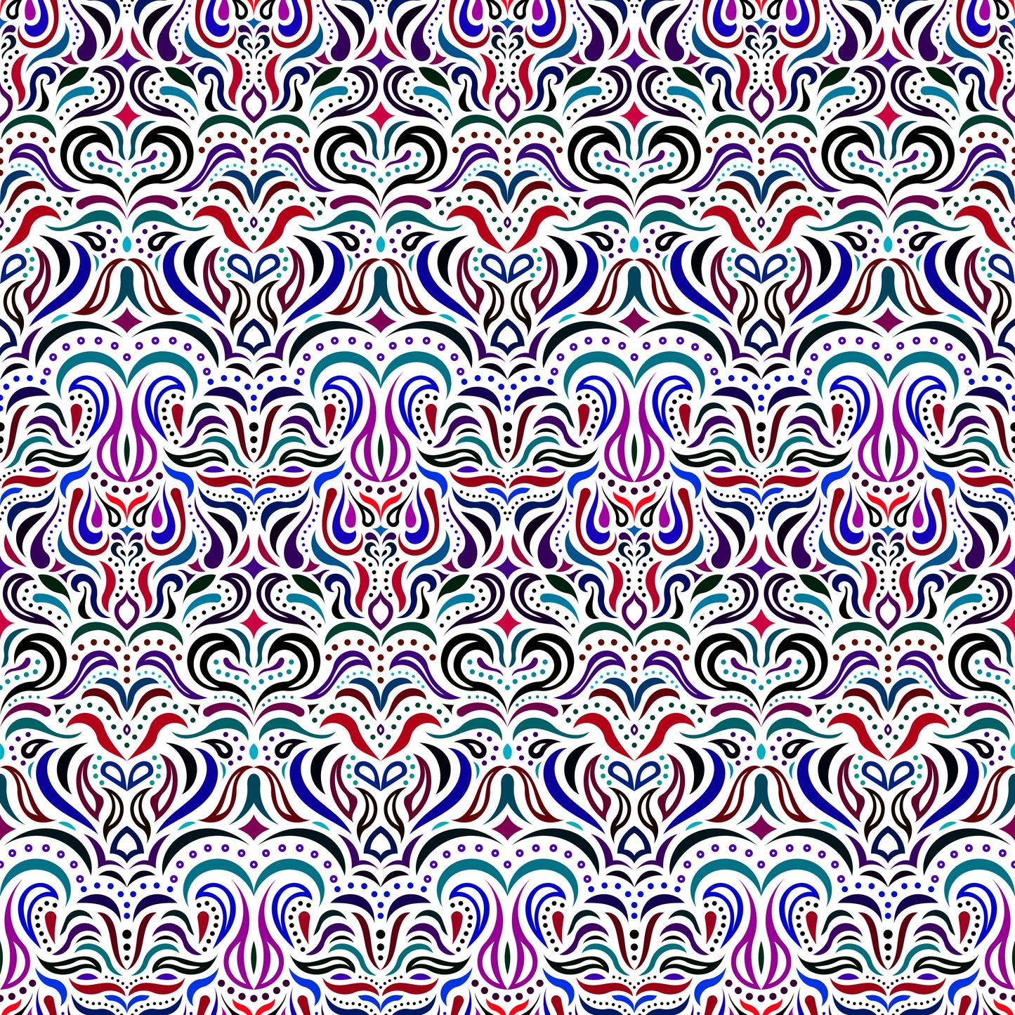 Turquoise - Red - Blue - Purple Abstract Doodle Fabric 1013.2i