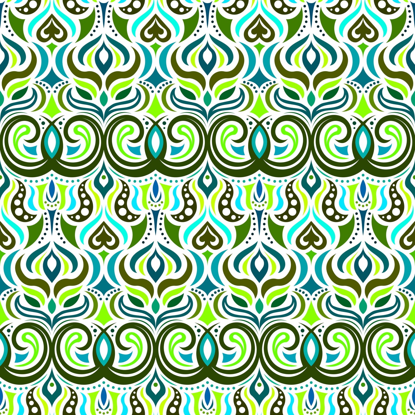Green - Turquoise Abstract Doodle Fabric 1009.7i