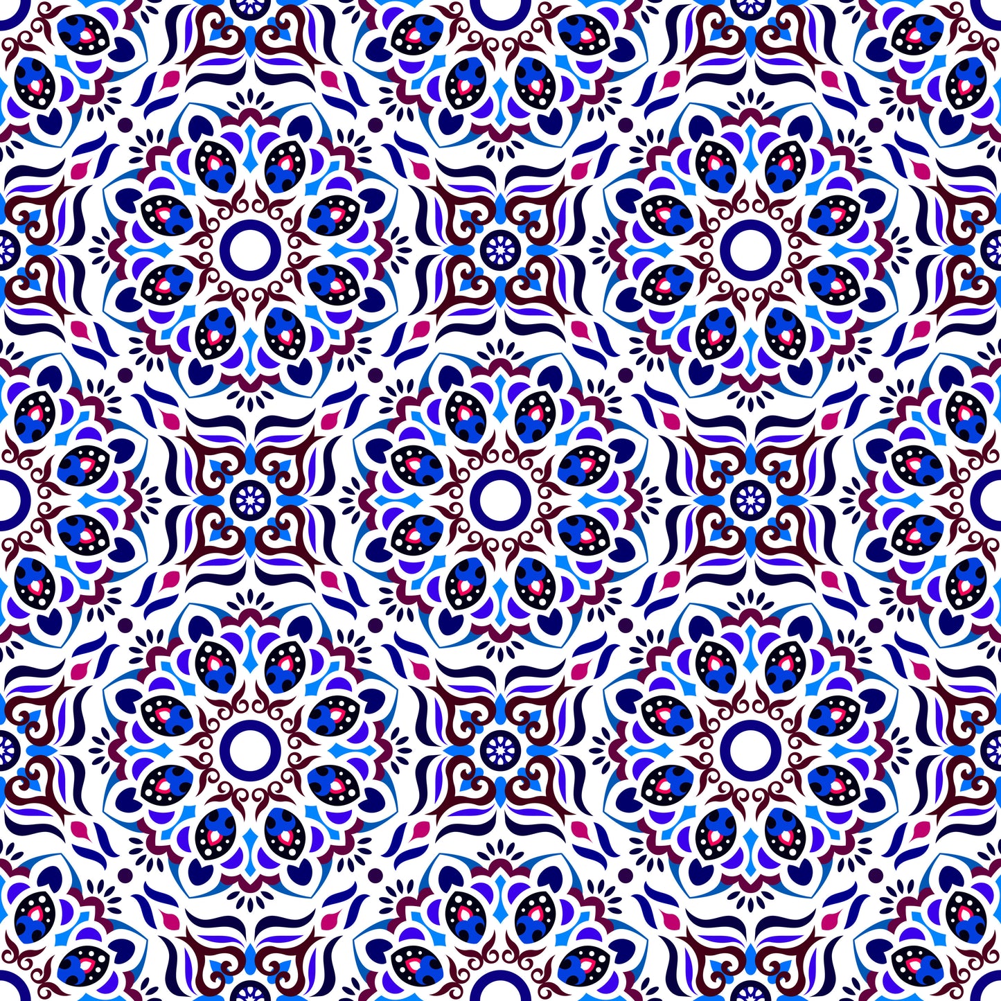 Blue - Red Mandala Fabric - 186i