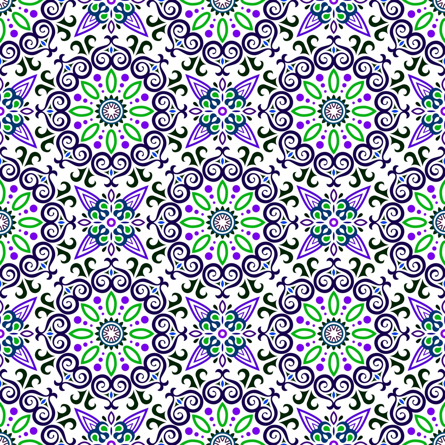 Purple - Blue - Green Mandala Fabric - 138i