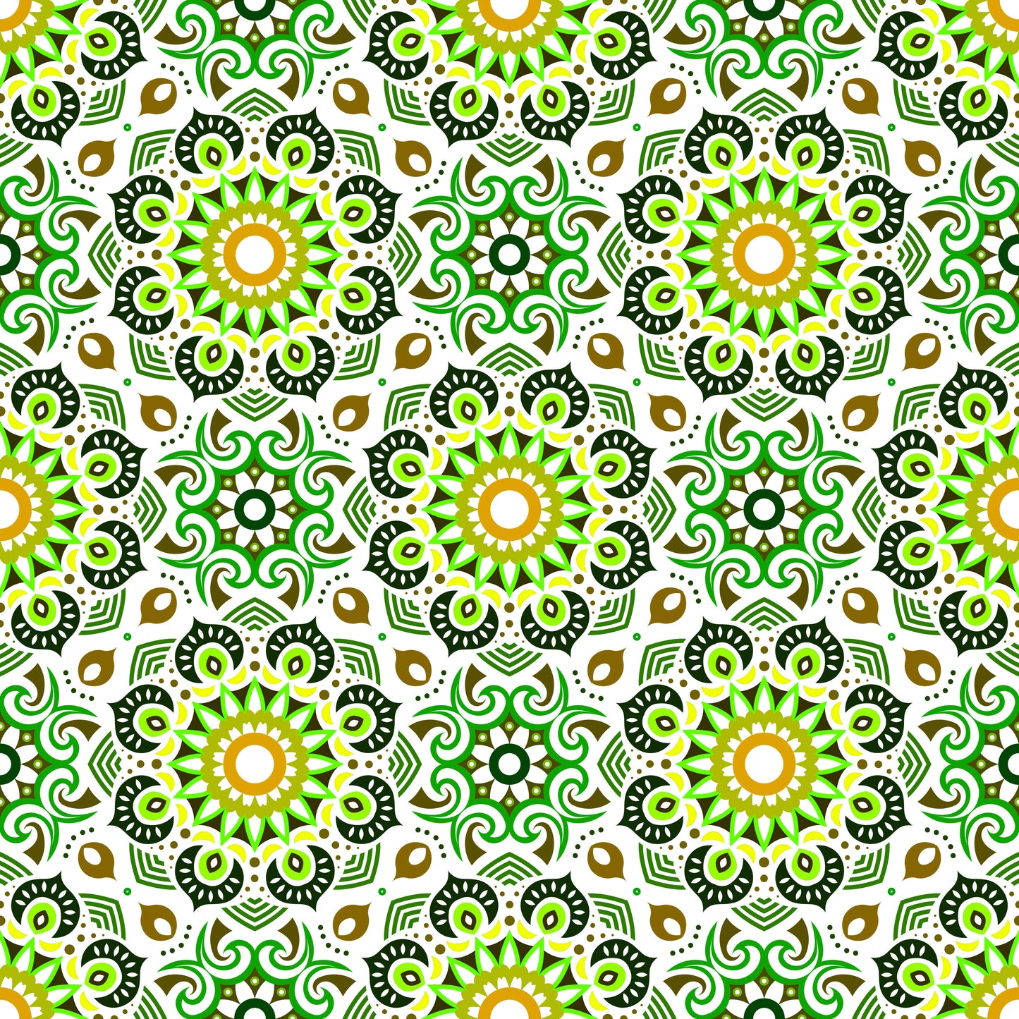 Green - Yellow - Brown Mandala Fabric - 193i
