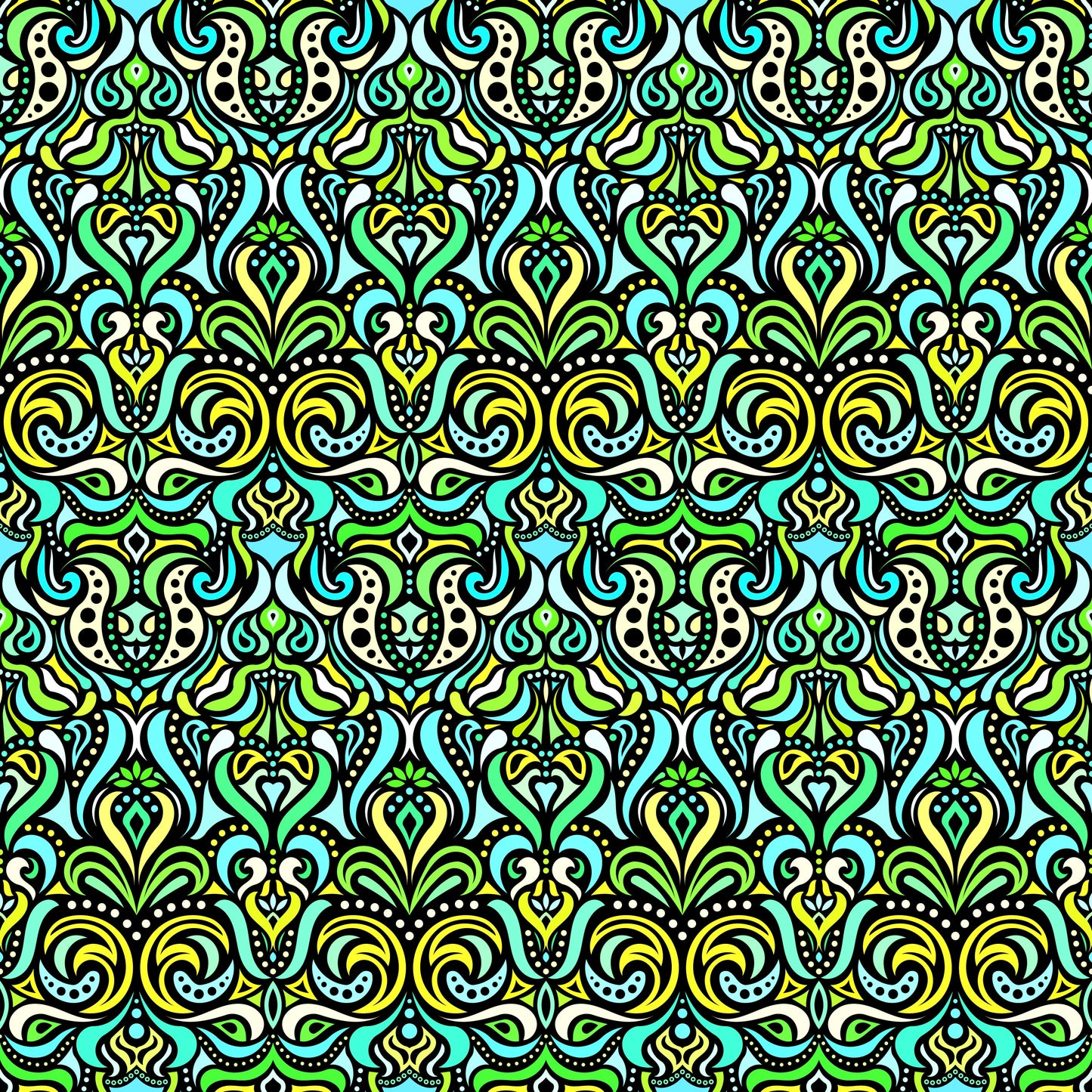 Turquoise - Green - Yellow Abstract Doodle Fabric 1011.4