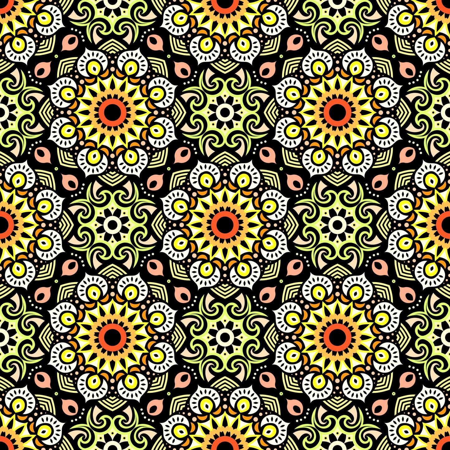 Yellow - Orange Mandala Fabric - 193