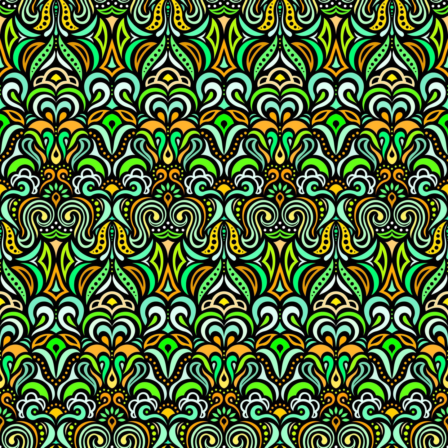 Green - Yellow Abstract Doodle Fabric 1008.3