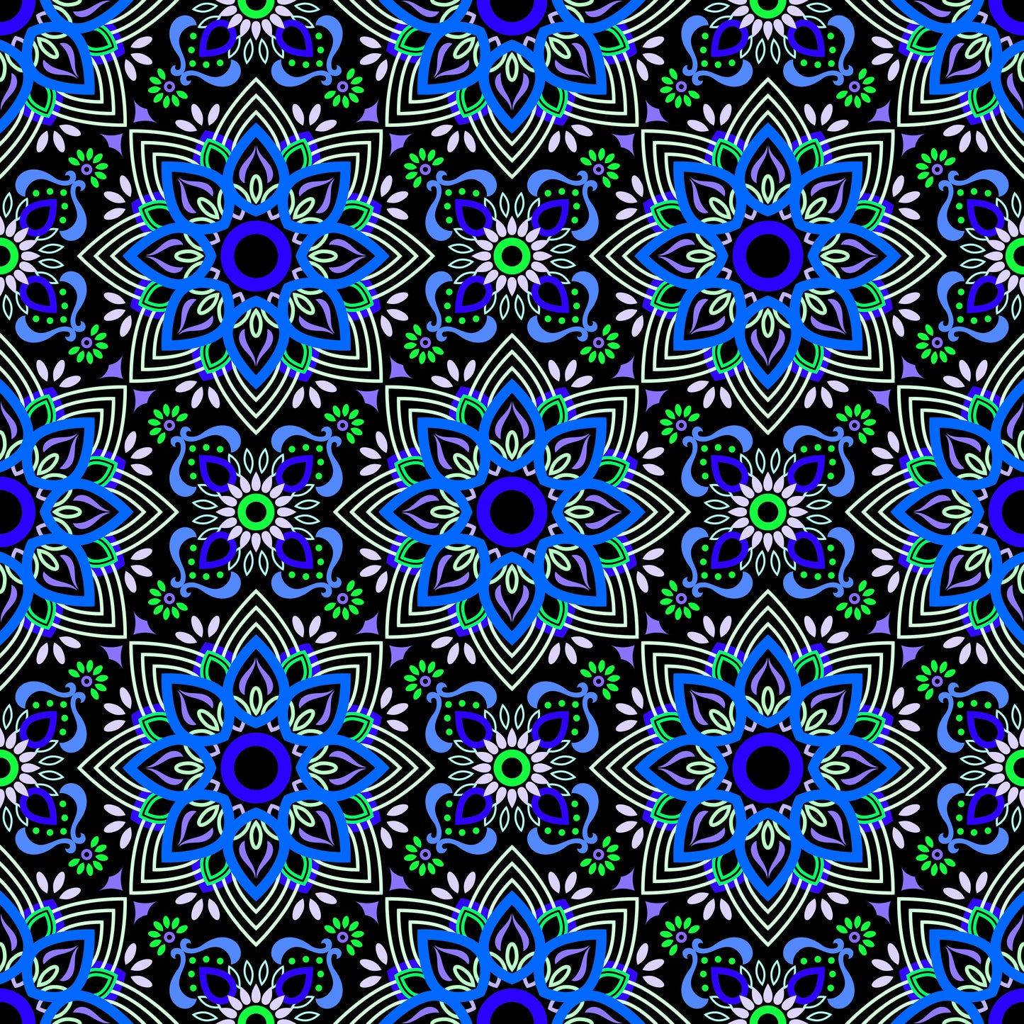 Blue - Green - Purple Mandala Fabric - 145
