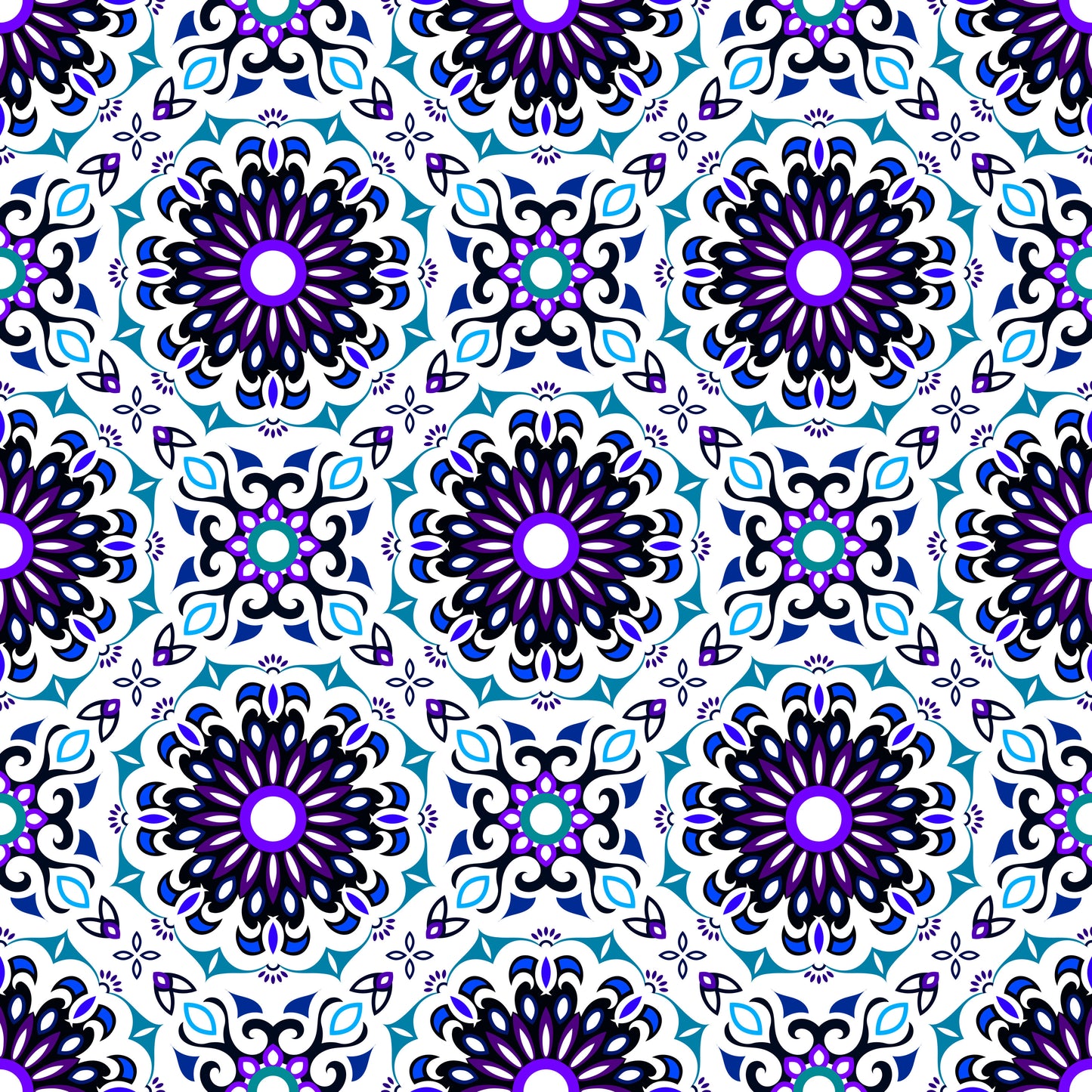 Blue - Purple Mandala Fabric - 198i