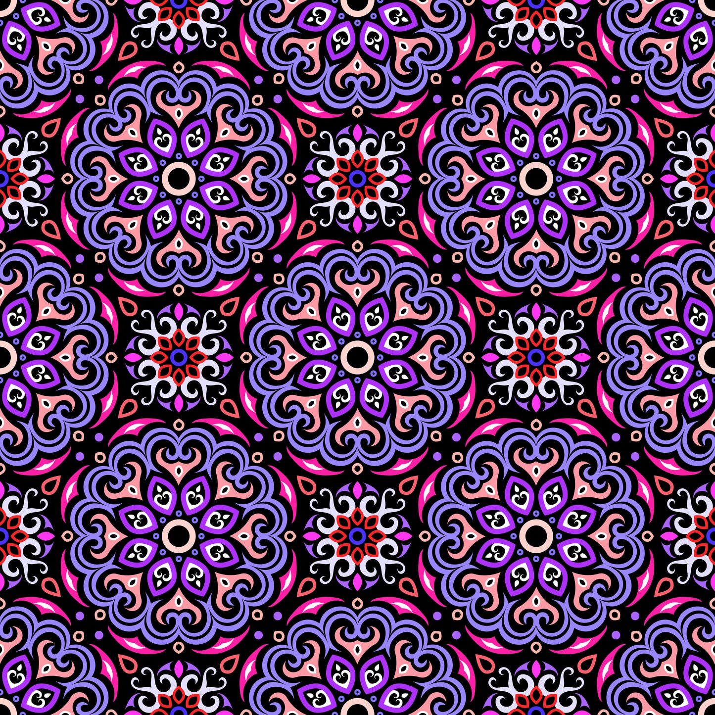 Purple - Pink - Red Mandala Fabric - 155