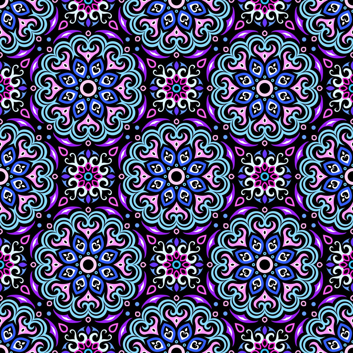 Blue - Purple - Pink Mandala Fabric - 155
