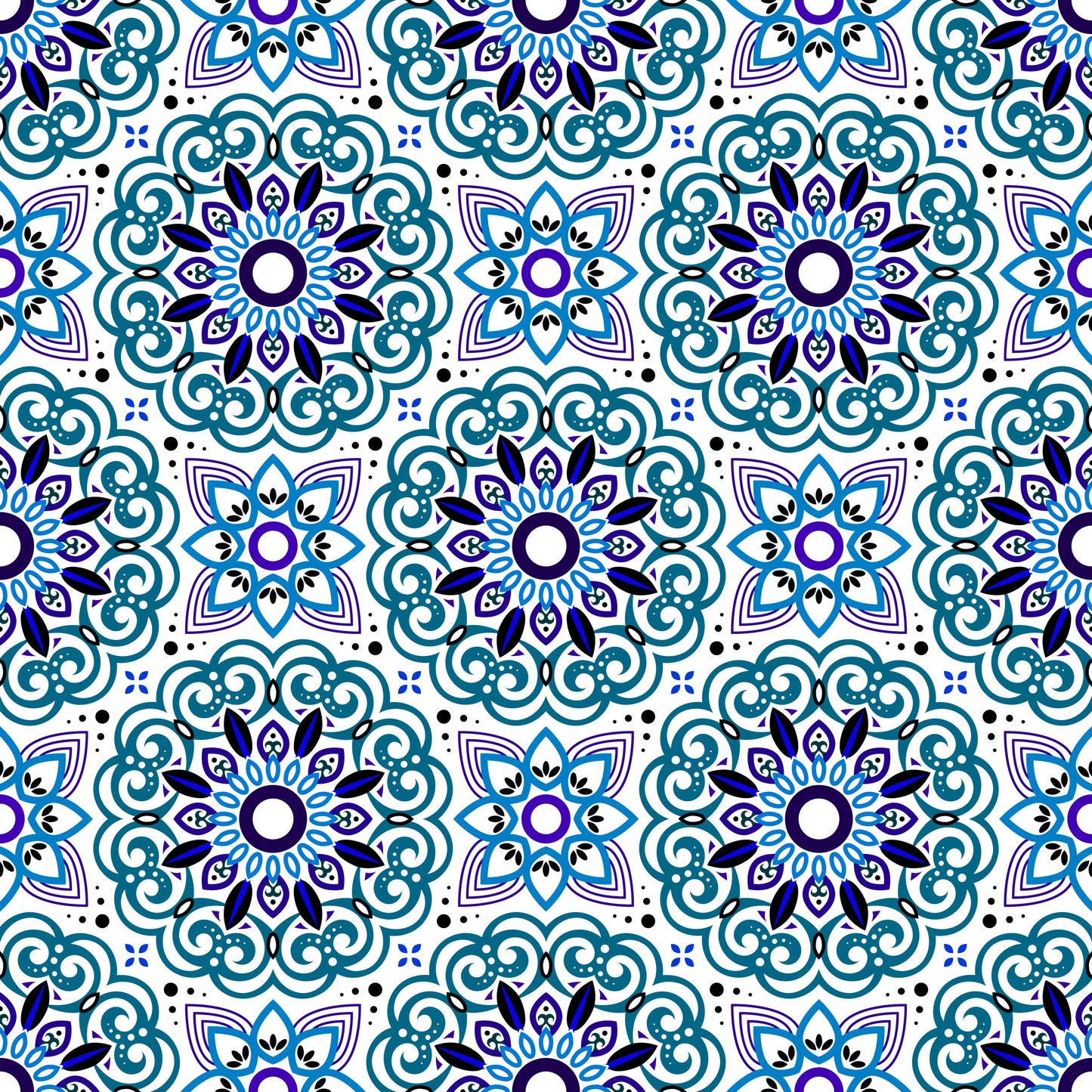 Blue - Purple Mandala Fabric - 149i