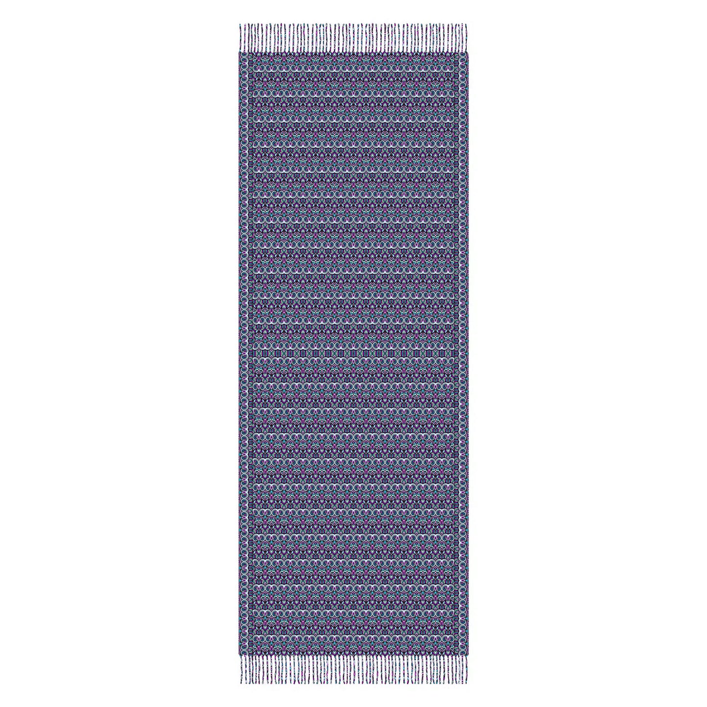 Pink - Turquoise - Purple Abstract Doodle Scarf with Tassels