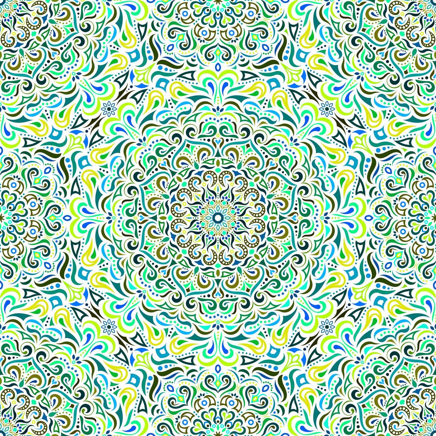 Green - Turquoise - Blue Mandala Fabric 2005i