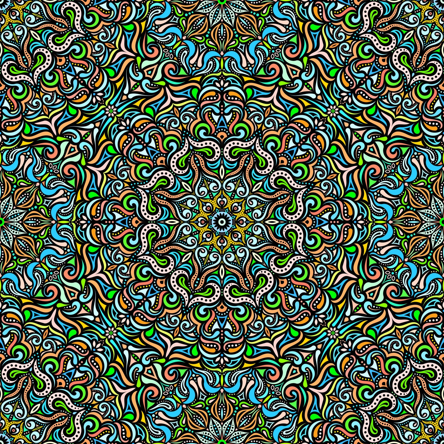 Orange - Blue - Green Mandala Fabric 2006.3
