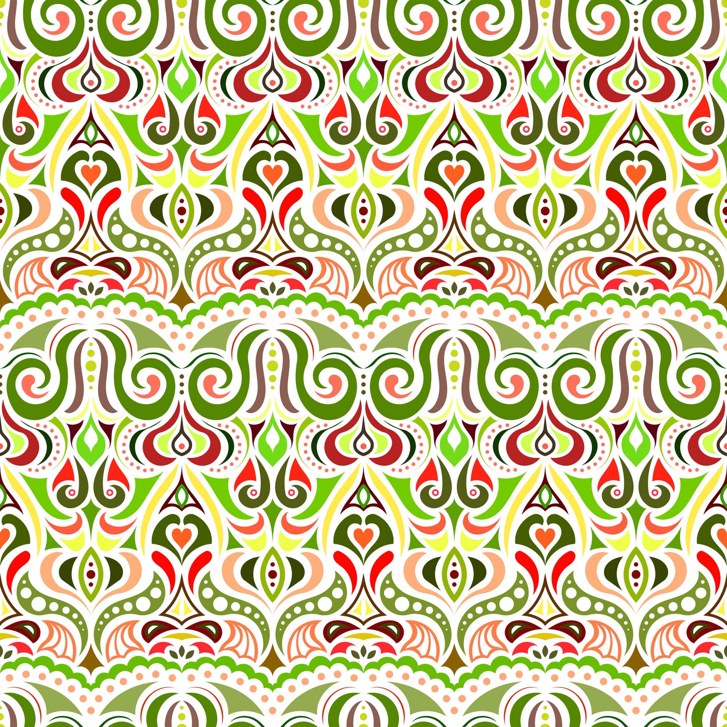 Green - Yellow - Red Abstract Doodle Fabric 1010.2i