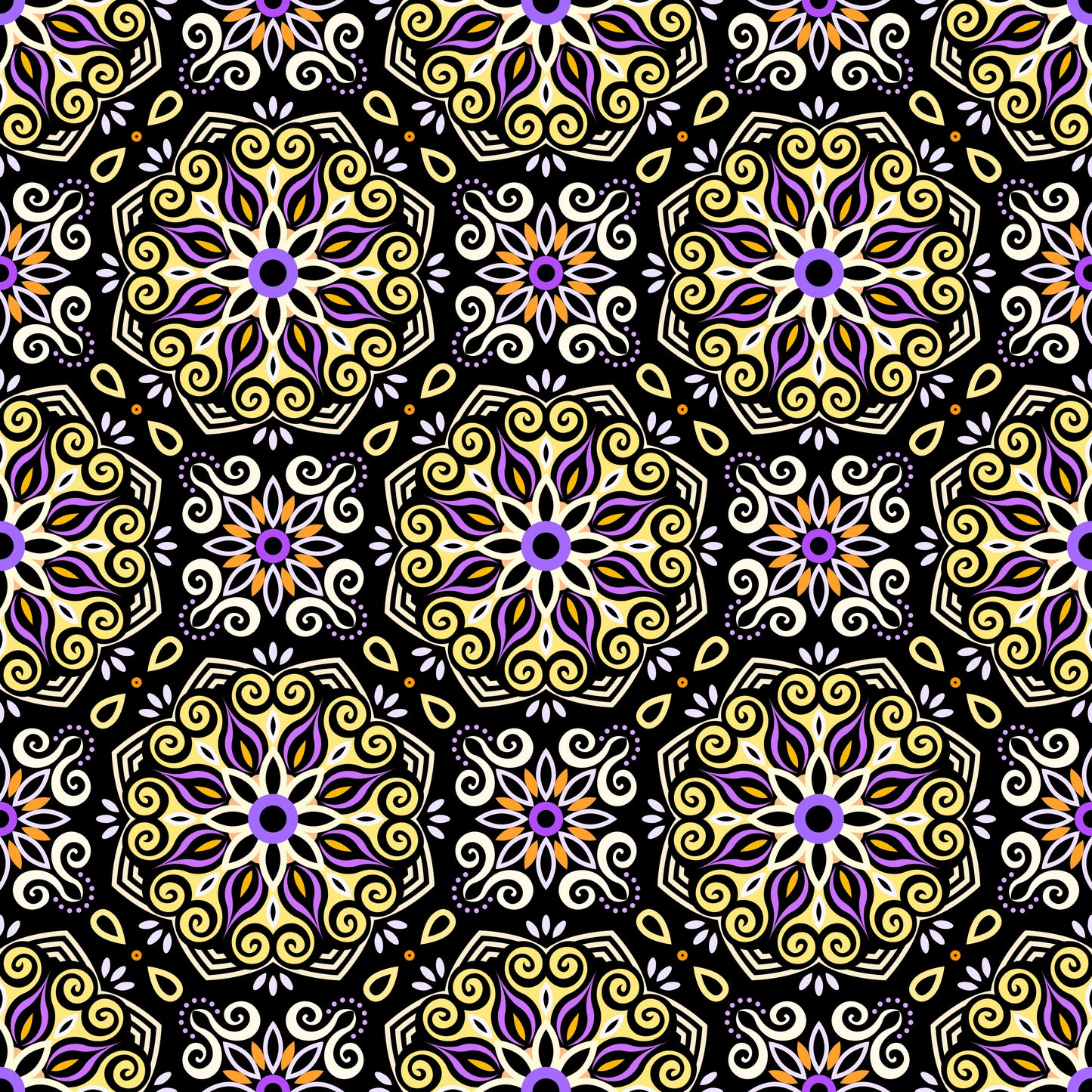 Yellow - Purple Mandala Fabric - 203