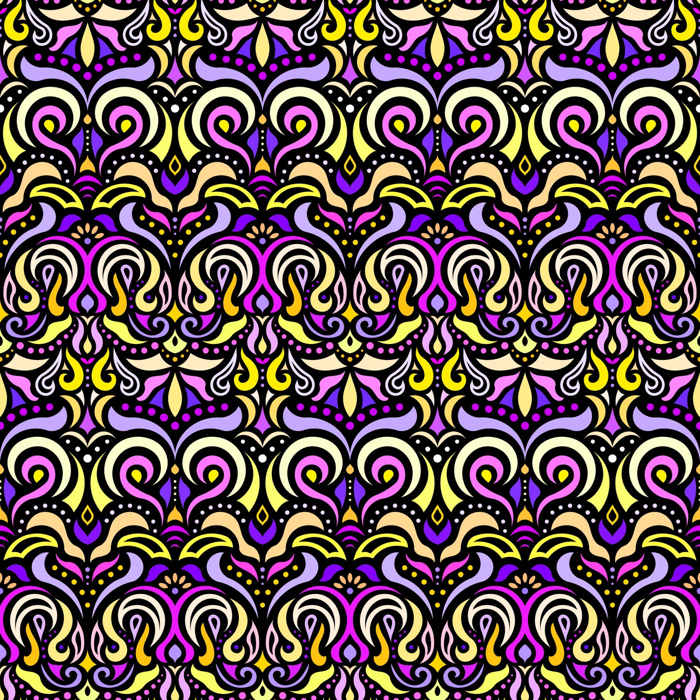 Purple - Yellow - Pink Abstract Doodle Fabric 1007