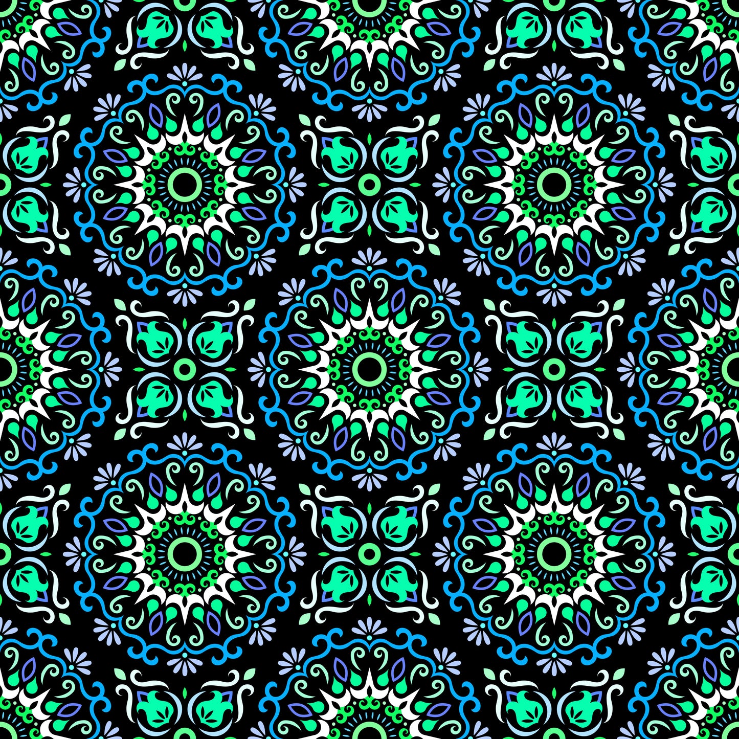 Turquoise - Blue - Green Mandala Fabric - 174
