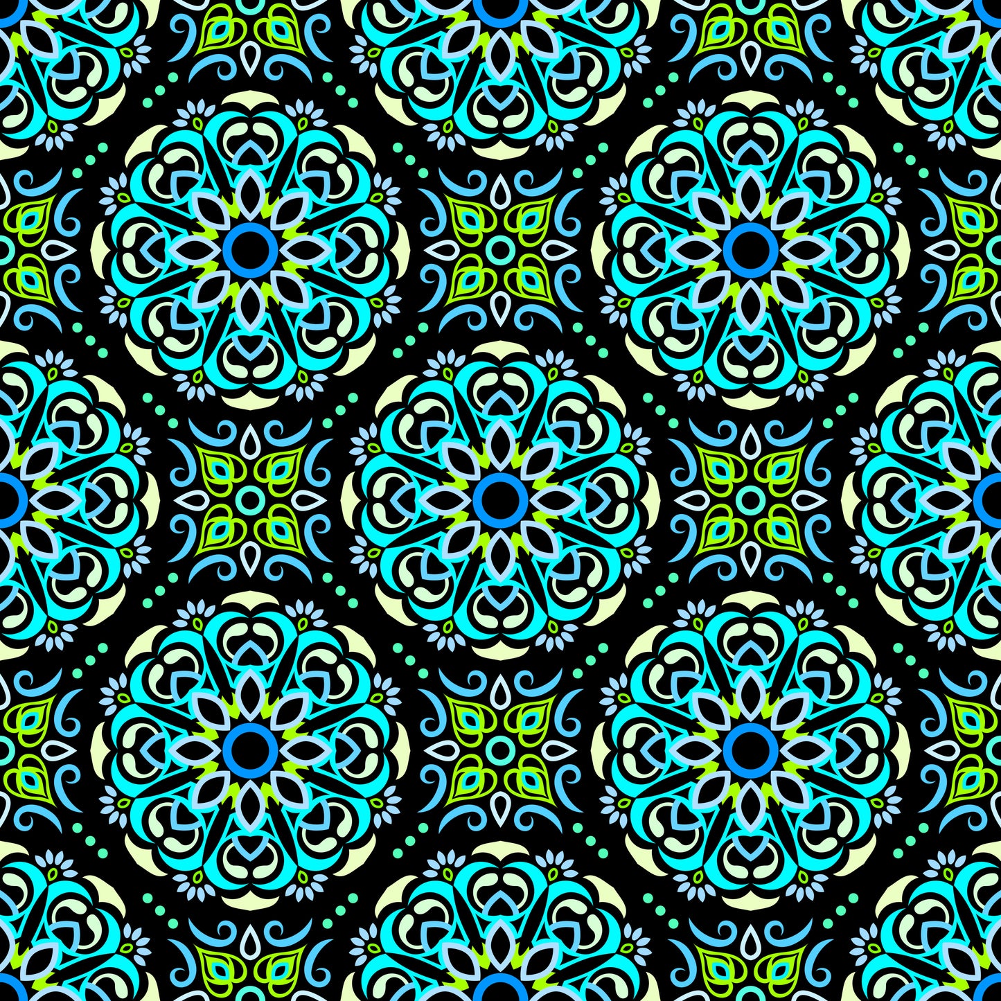 Turquoise - Green - Blue Mandala Fabric - 160