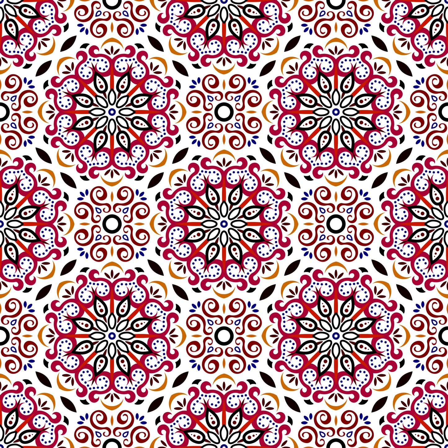 Red - Orange - Blue Mandala Fabric - 165i