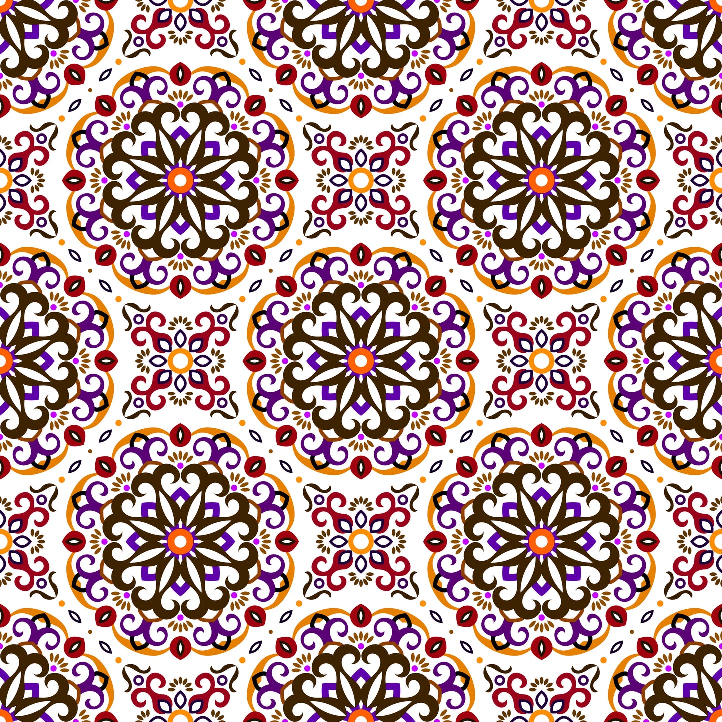 Orange - Purple - Red Mandala Fabric - 188i
