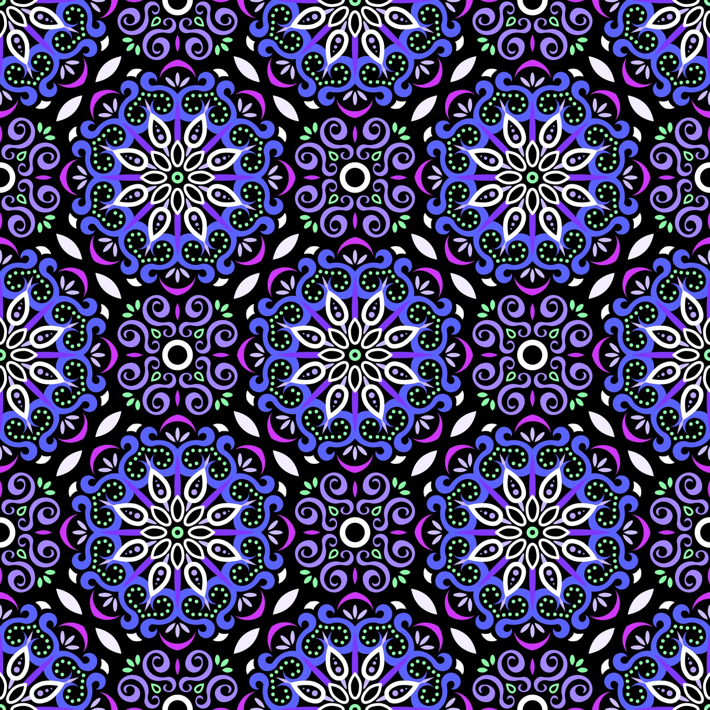 Blue - Purple - Green Mandala Fabric - 165