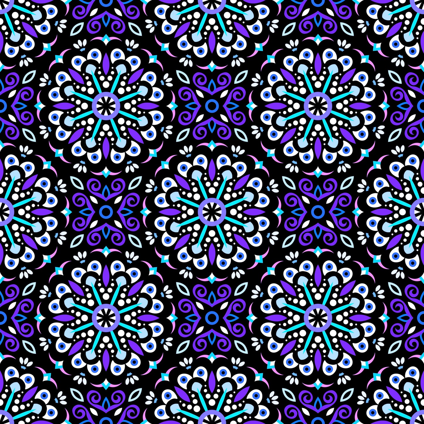 Purple - Turquoise Mandala Fabric - 156