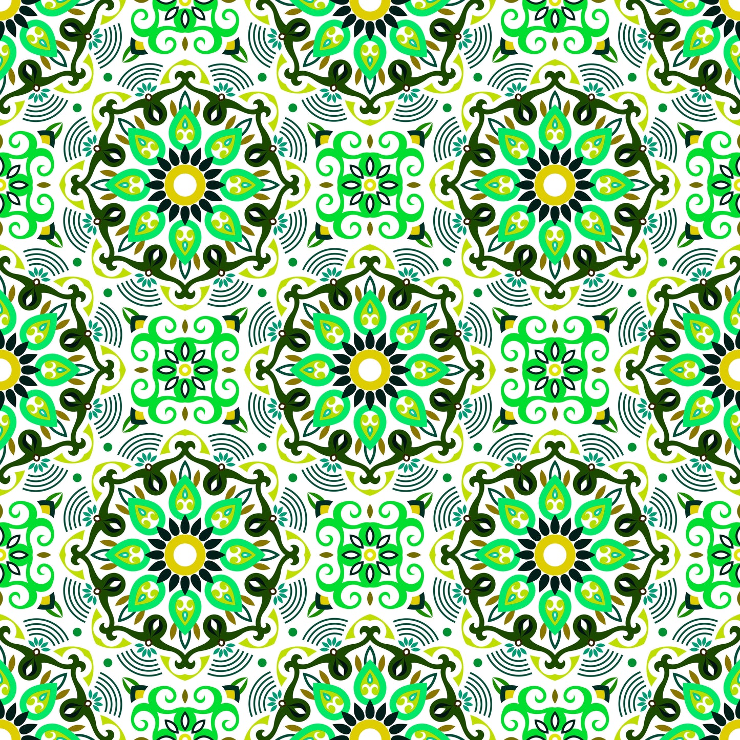 Green - Brown Mandala Fabric - 140i