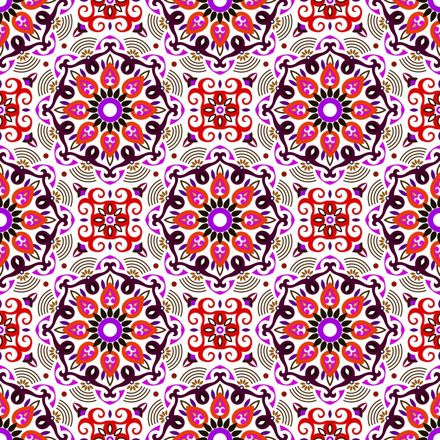 Red - Purple - Brown Mandala Fabric - 140i