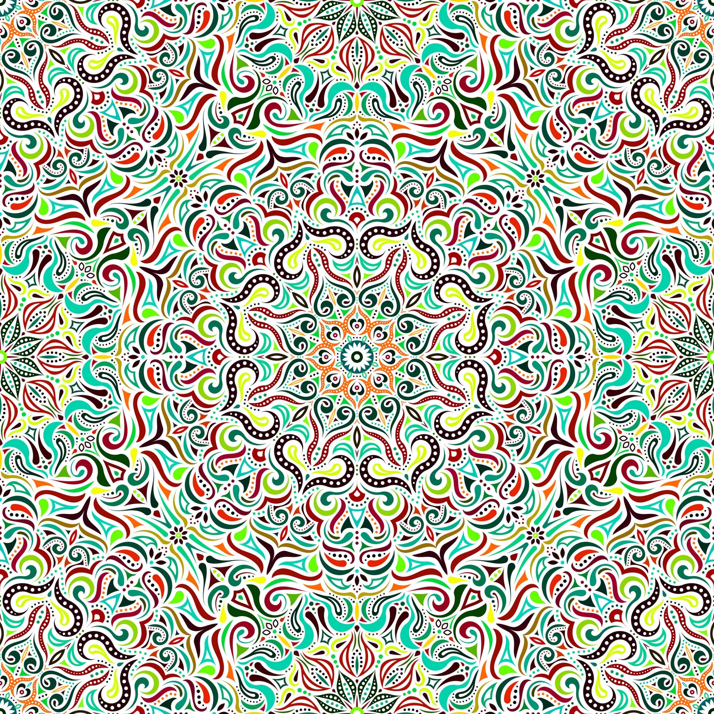 Green - Red - Turquoise - Orange Mandala Fabric 2006.3i
