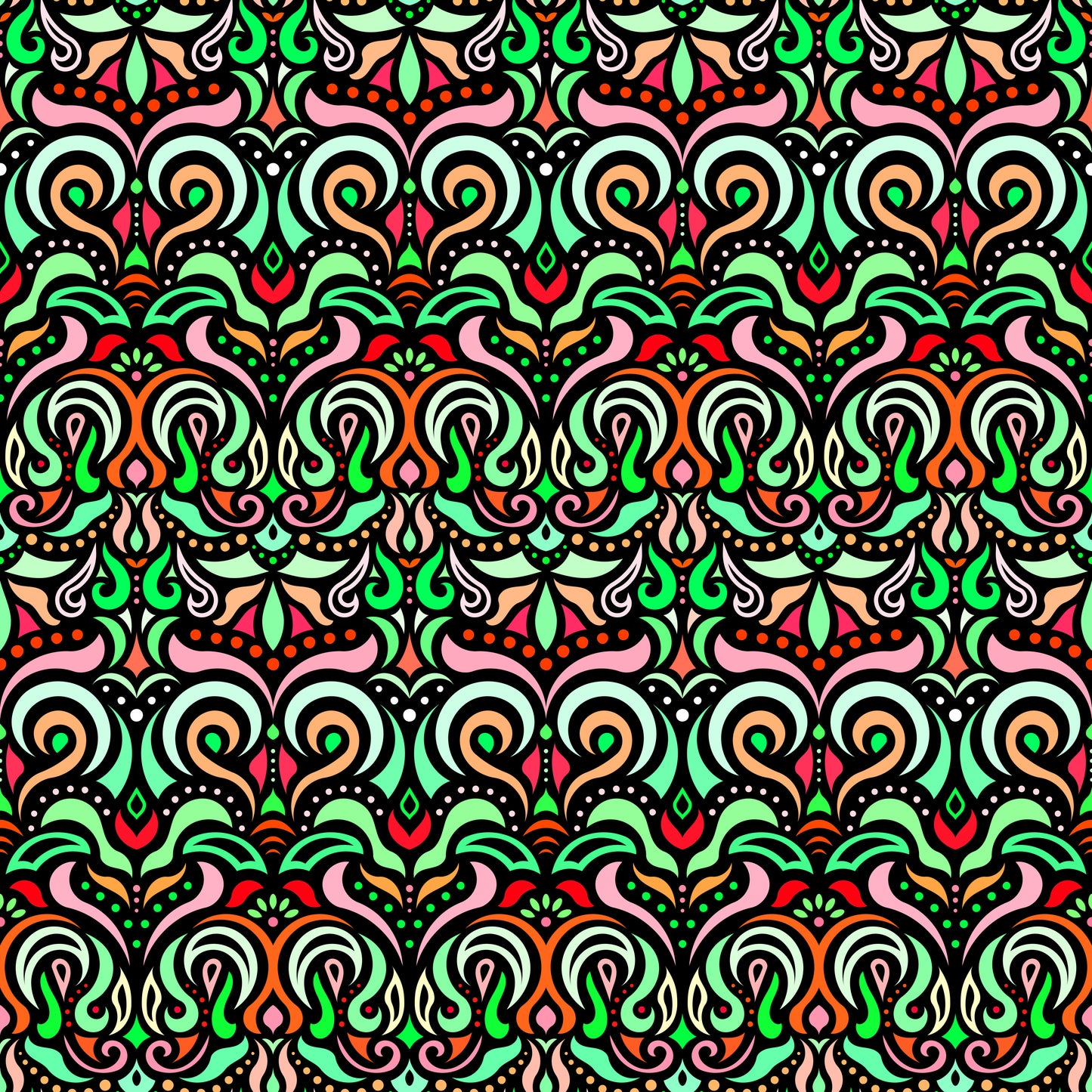 Green - Orange - Red Abstract Doodle Fabric 1007