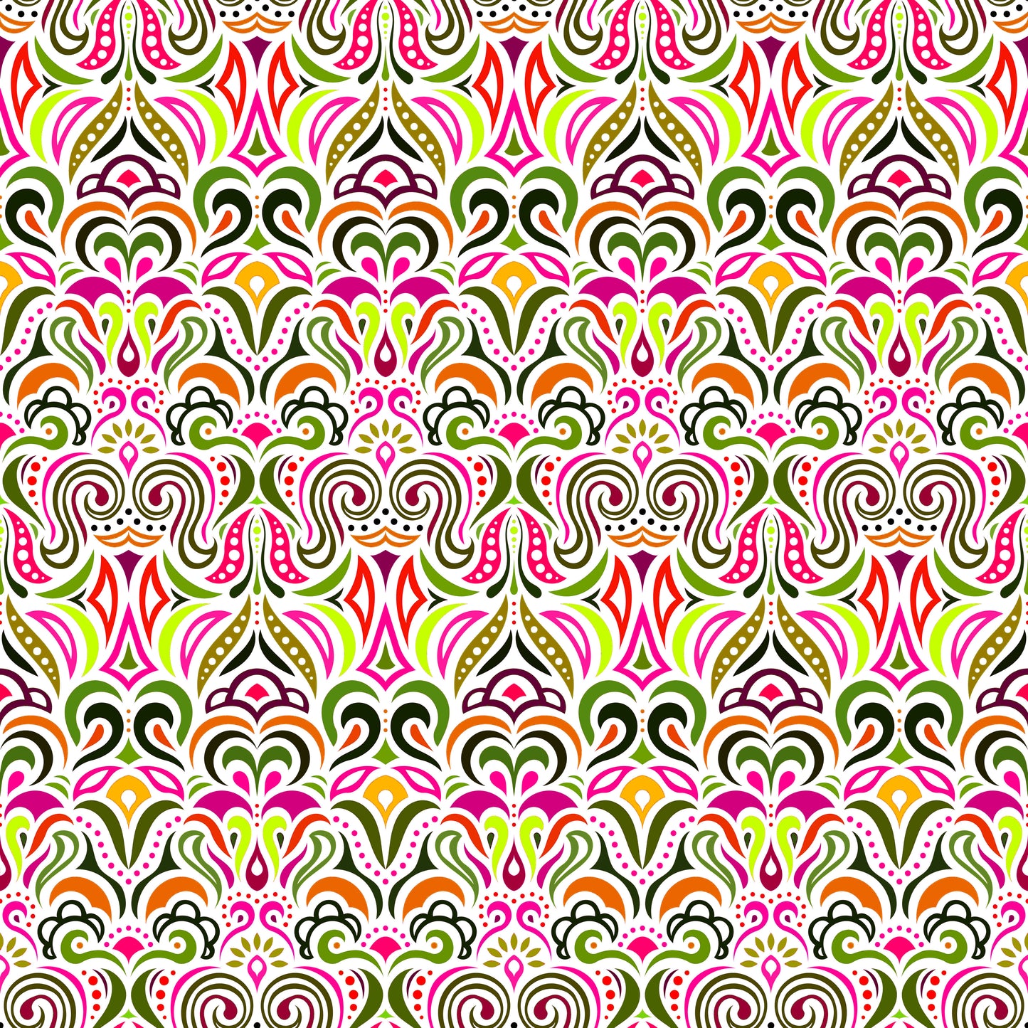 Pink - Green - Orange Abstract Doodle Fabric 1008.3i