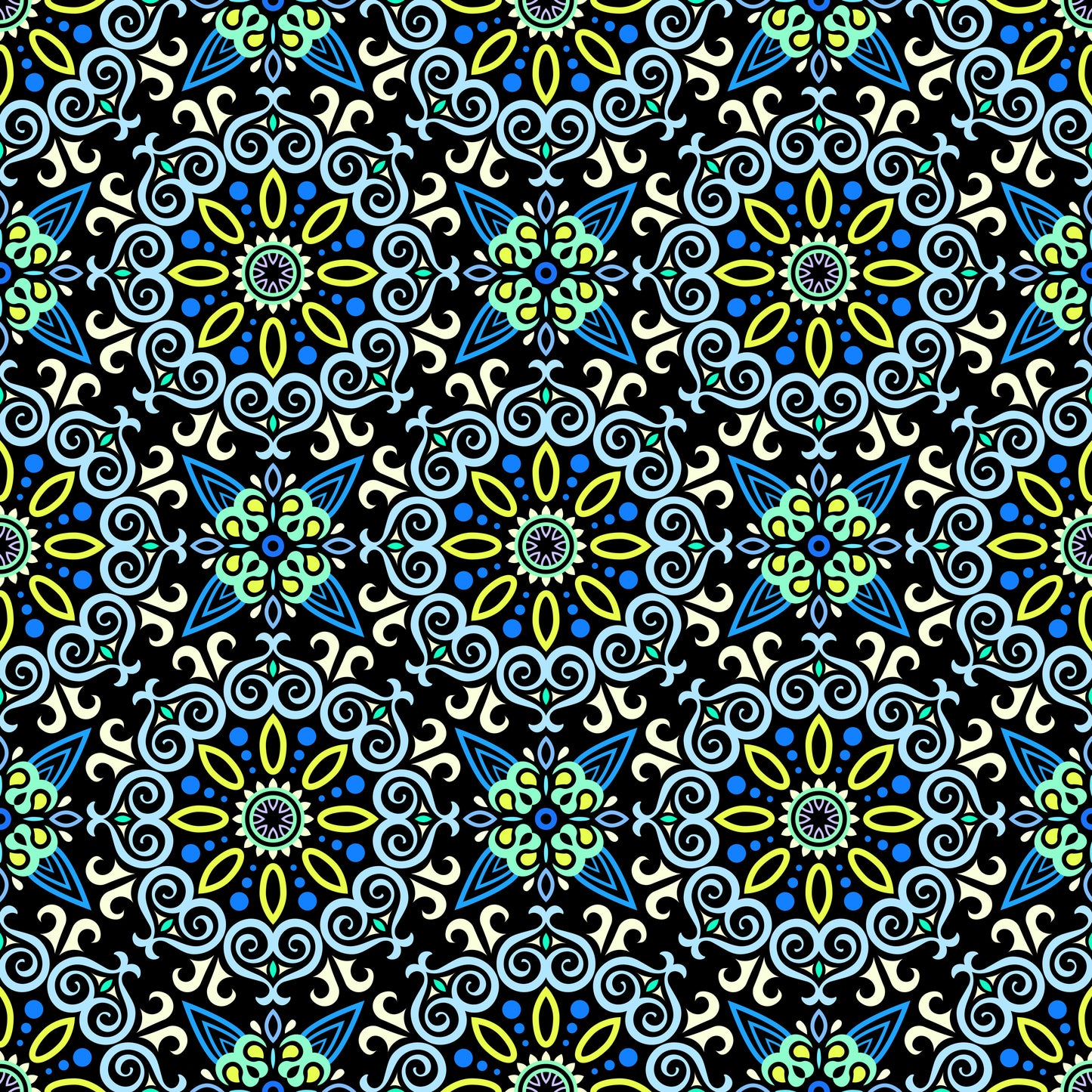 Blue - Yellow - Turquoise Mandala Fabric - 138