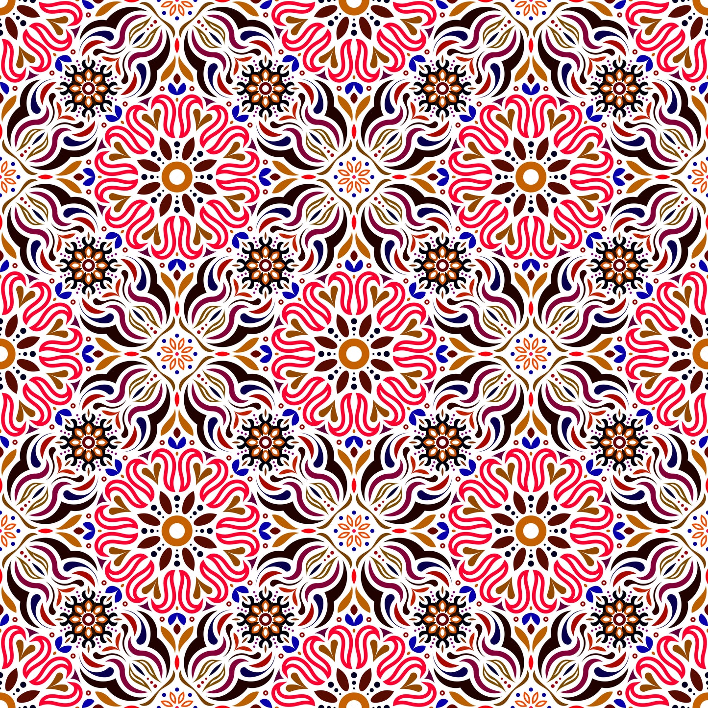Red - Blue - Brown Mandala Fabric 2009.2i