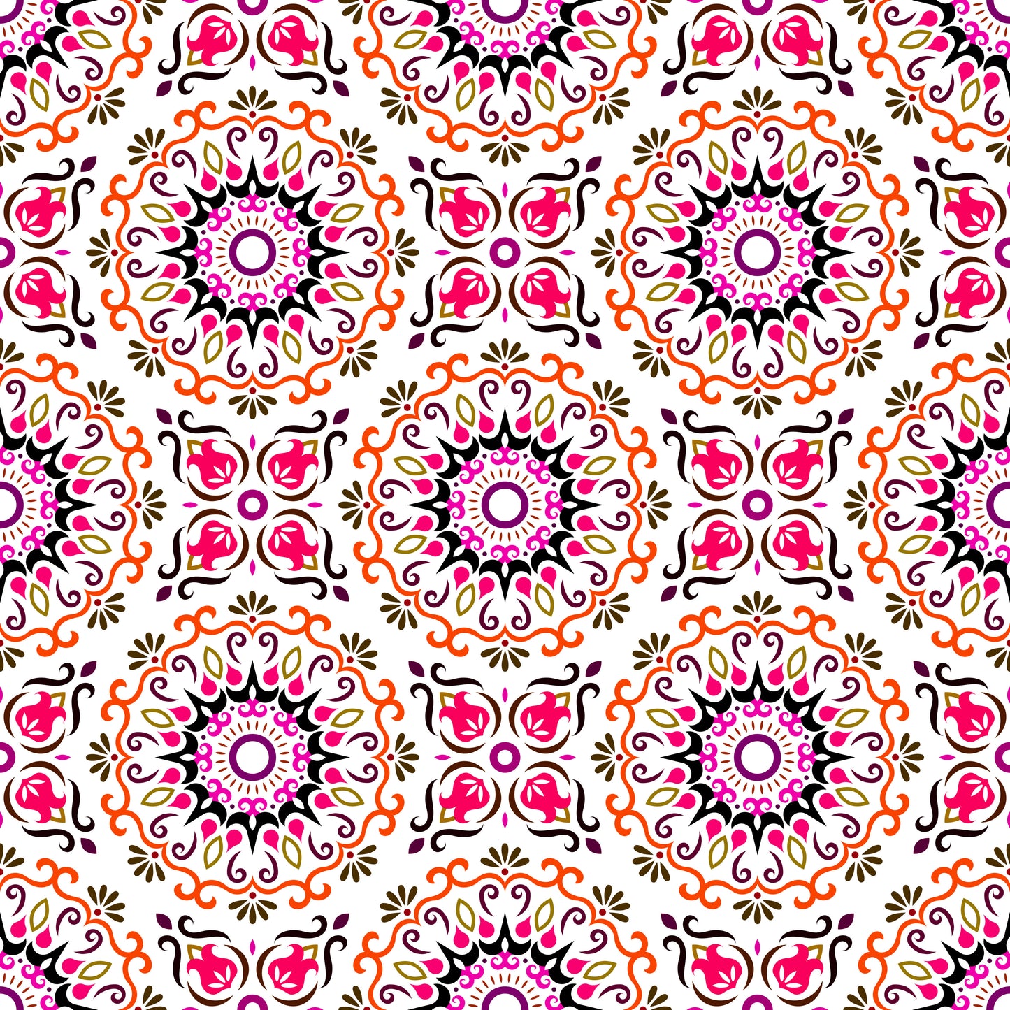 Red - Pink Mandala Fabric - 174i