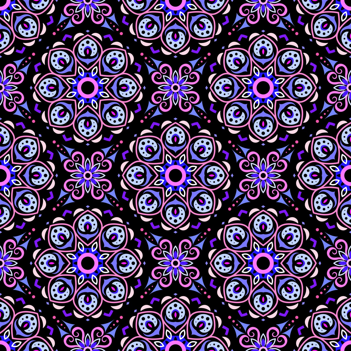 Blue - Pink Mandala Fabric - 183