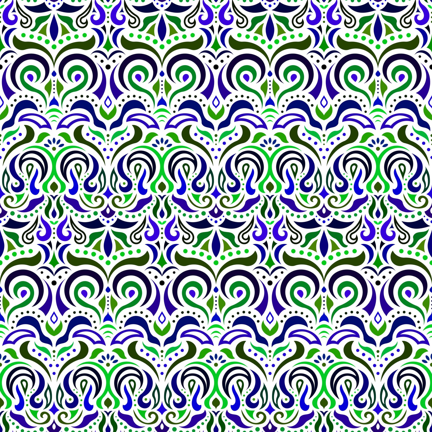 Green - Blue Abstract Doodle Fabric 1007i