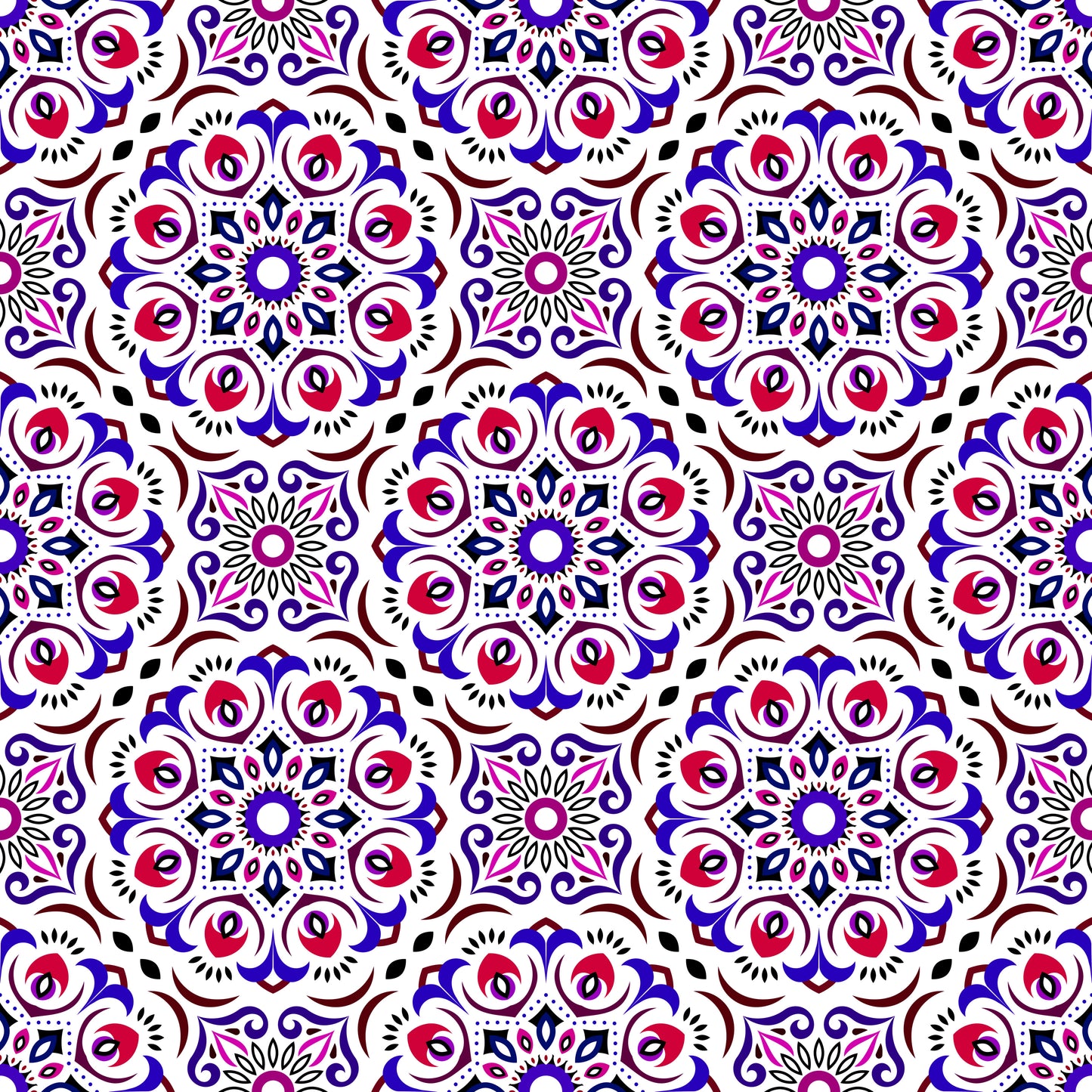Blue - Red - Pink Mandala Fabric - 209i