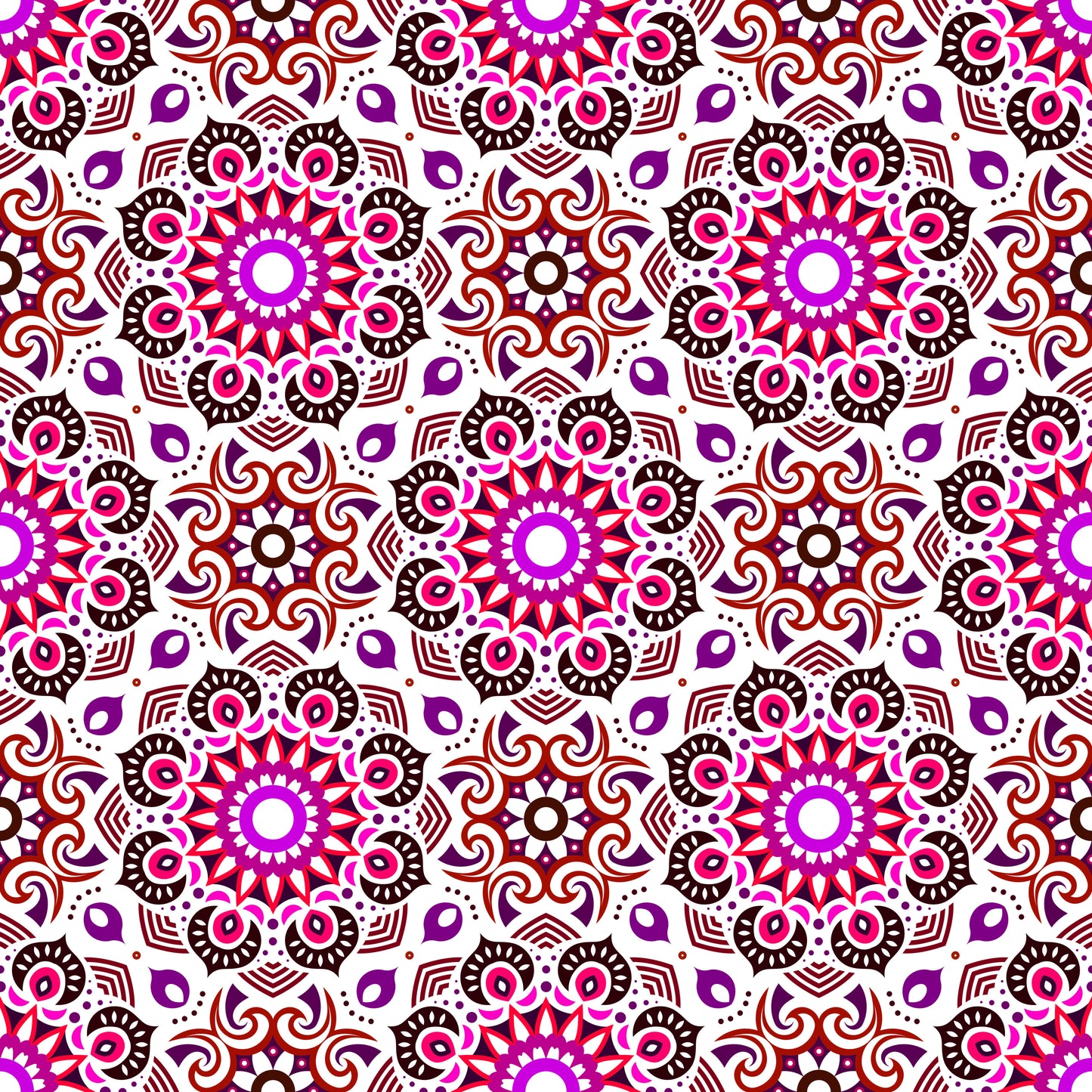 Red - Purple - Pink Mandala Fabric - 193i