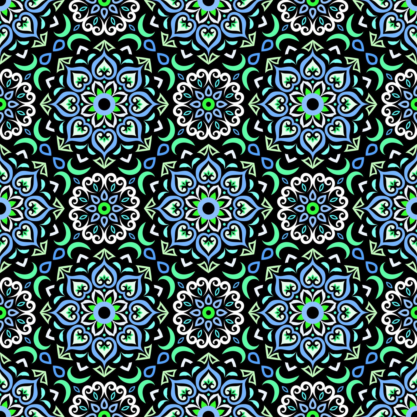 Turquoise - Blue - Green Mandala Fabric - 213