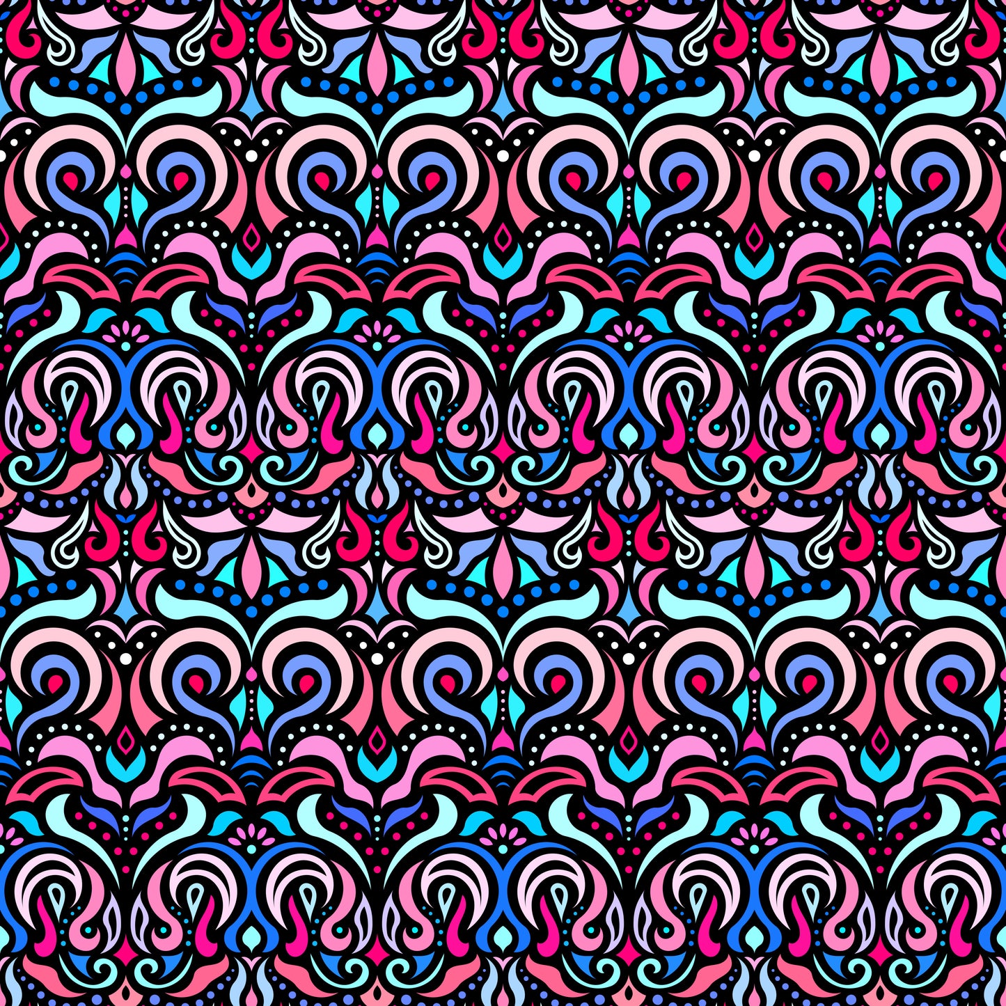 Red - Blue - Turquoise Abstract Doodle Fabric 1007