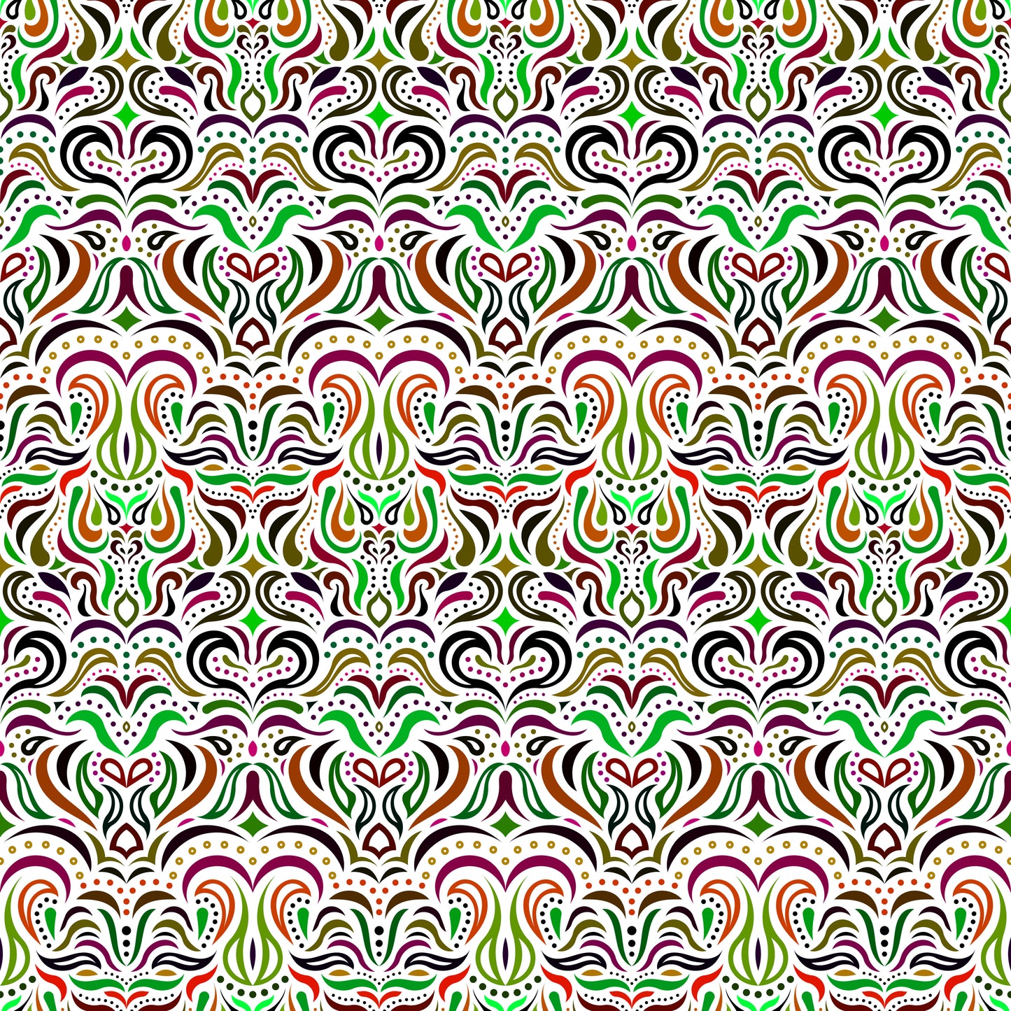 Green - Brown - Purple Abstract Doodle Fabric 1013.2i