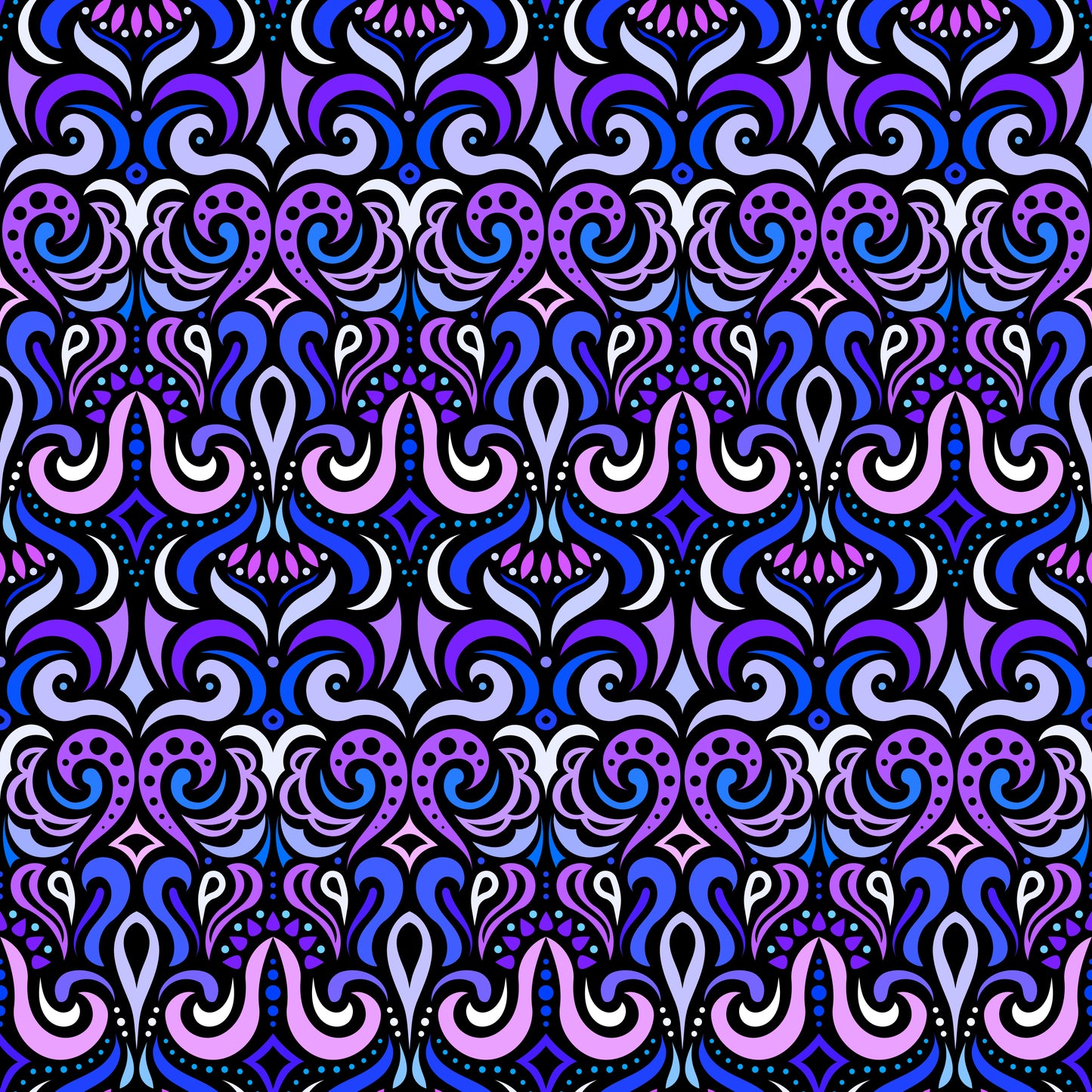 Purple - Blue Abstract Doodle Fabric 1001