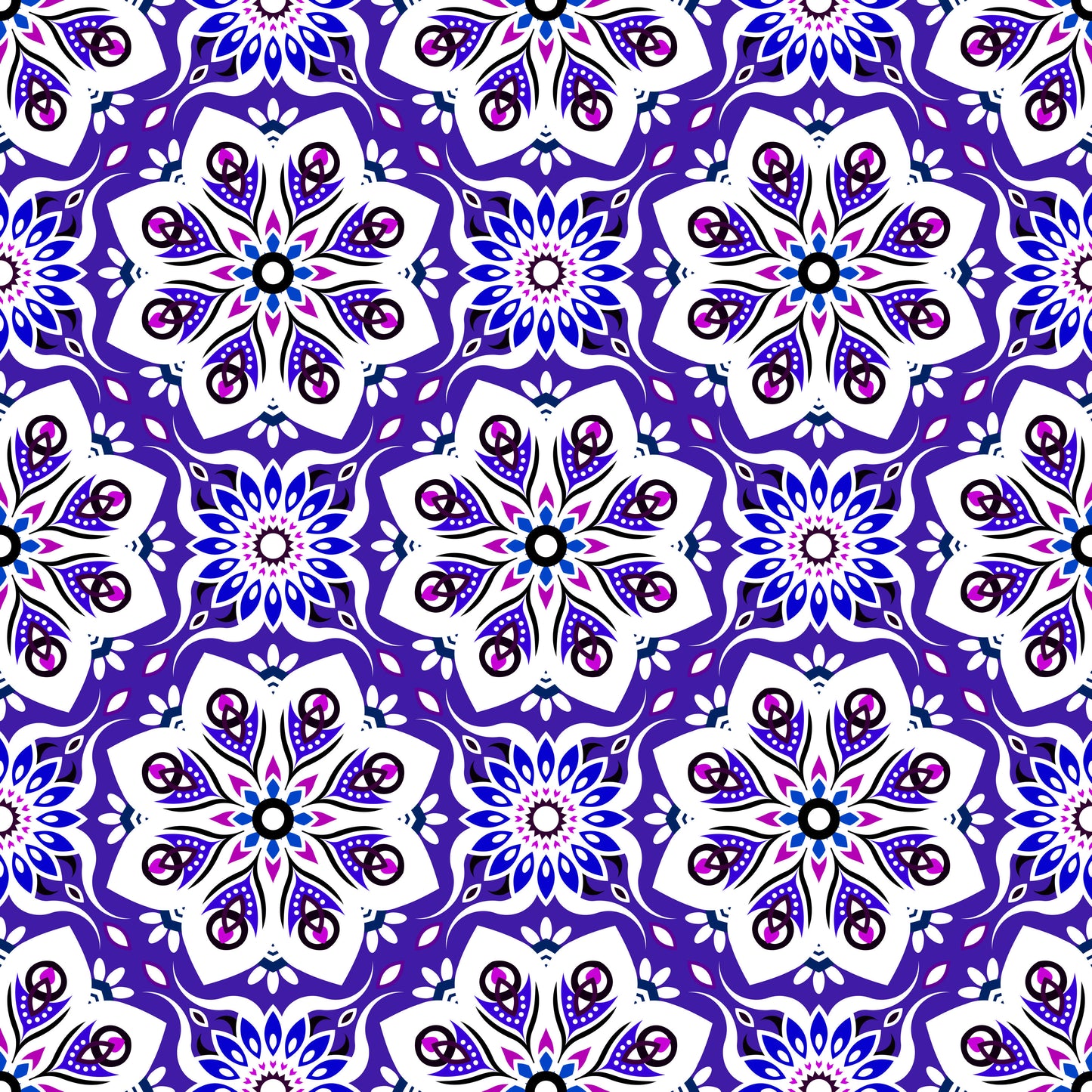 Purple - Blue - Pink Mandala Fabric - 236i