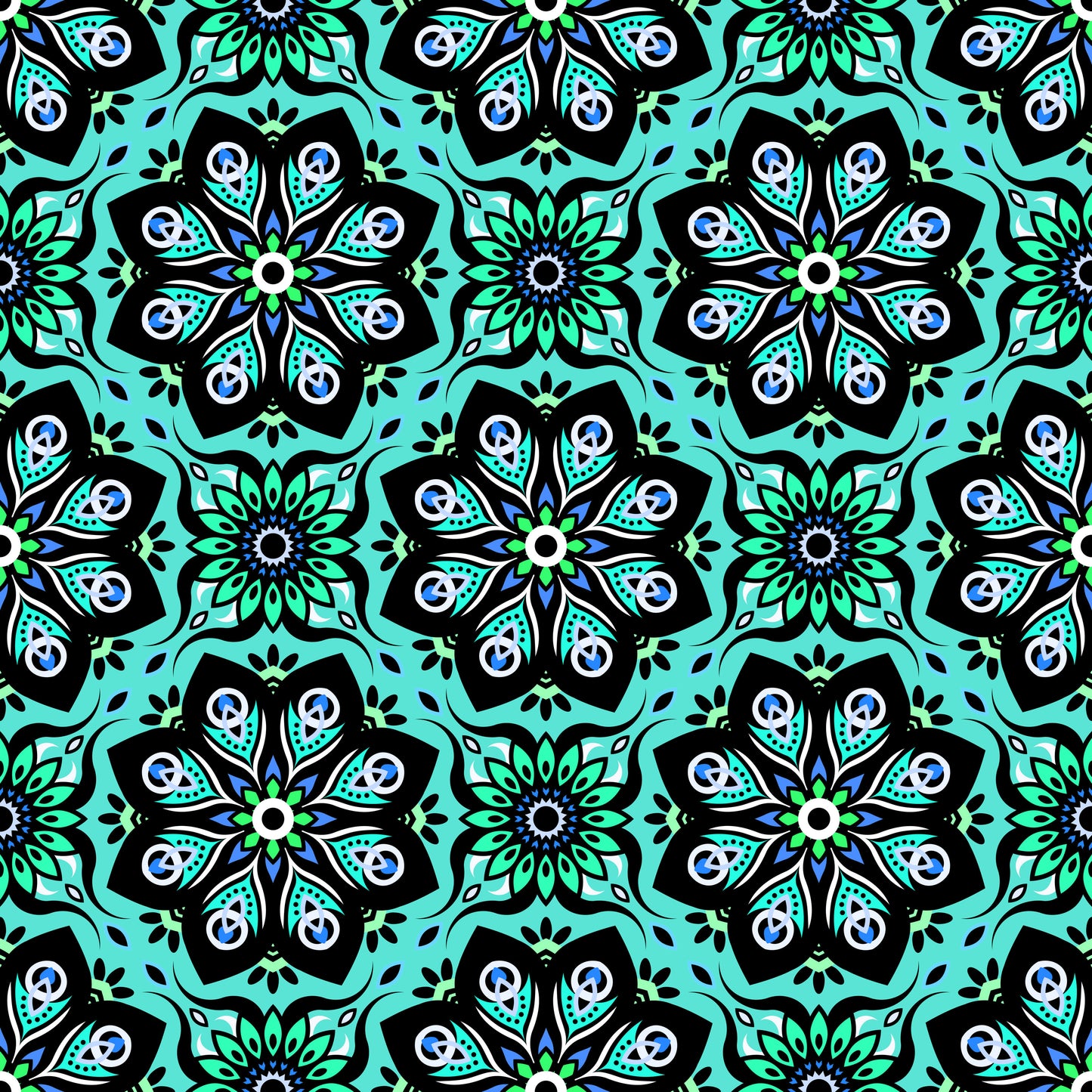 Turquoise - Green - Blue Mandala Fabric - 236