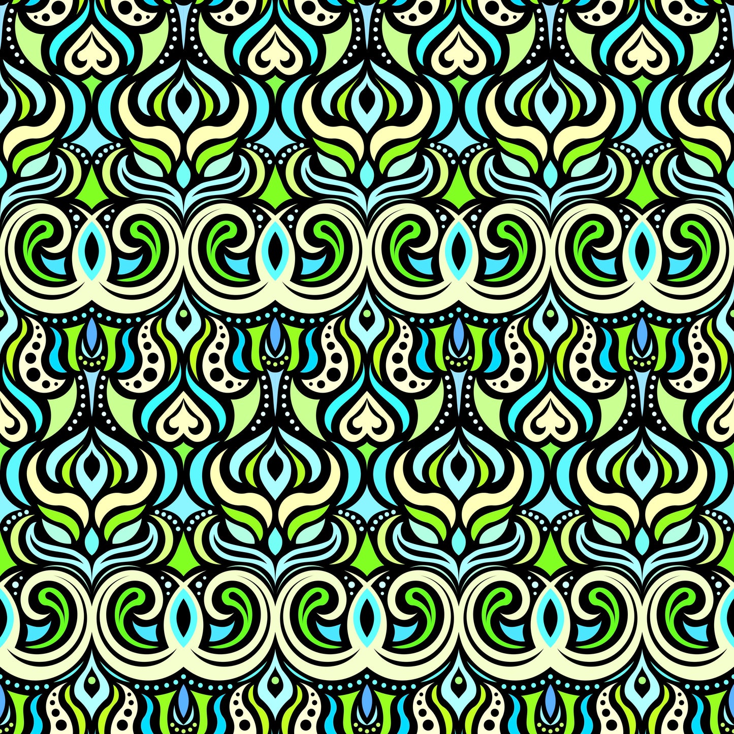 Turquoise - Green Abstract Doodle Fabric 1009.7