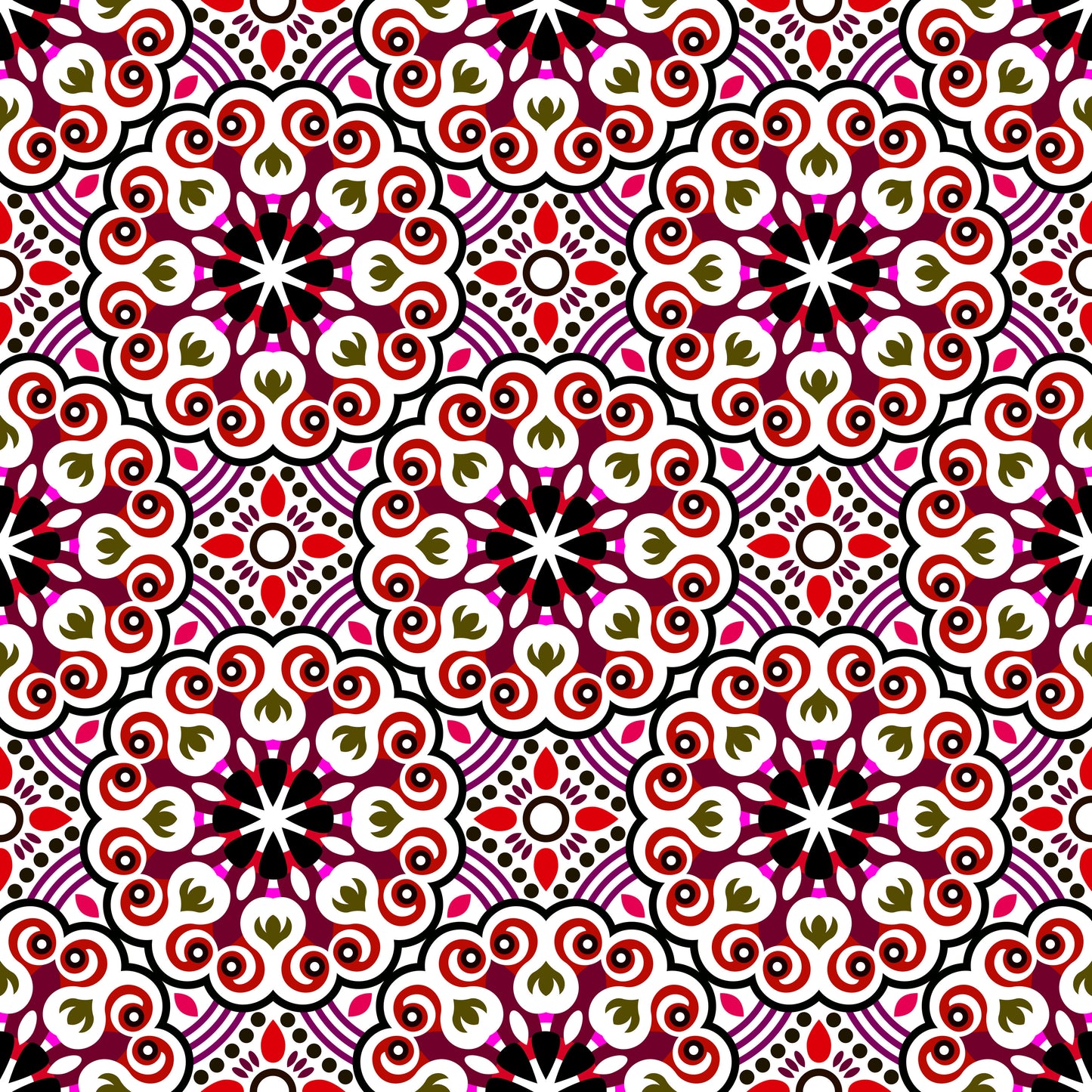 Red - Brown - Purple Mandala Fabric - 132i