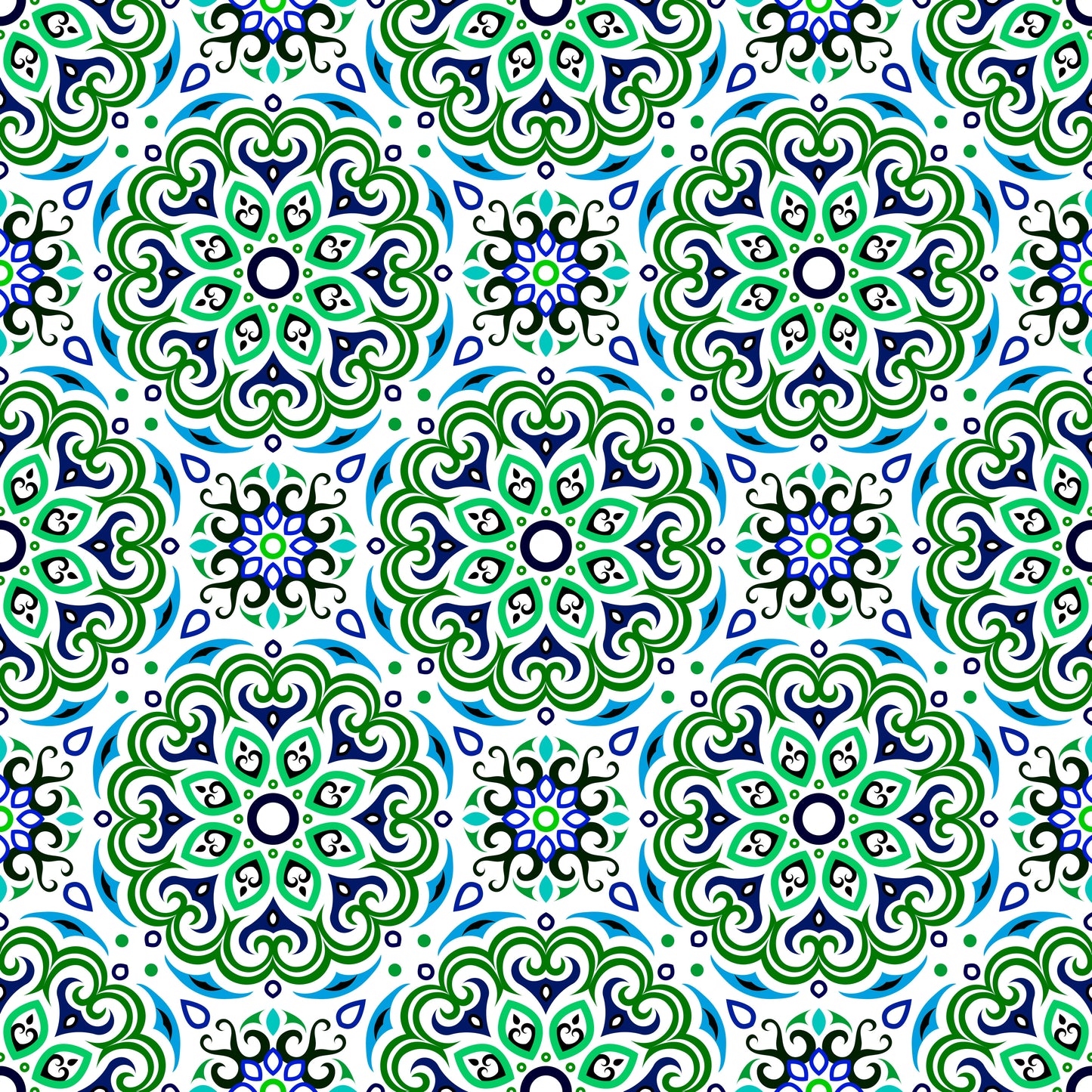 Green - Blue - Turquoise Mandala Fabric - 155i