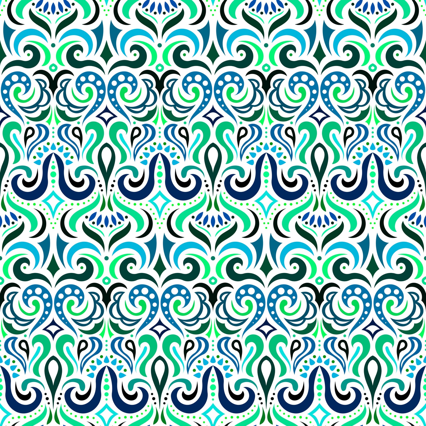Turquoise - Blue Abstract Doodle Fabric 1001i